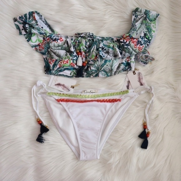 Jessica Simpson Other - NWT Jessica Simpson White Green Tropical Print Bikini Swim Set Size XL